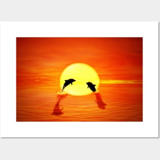 dolphin sunset Posters and Art